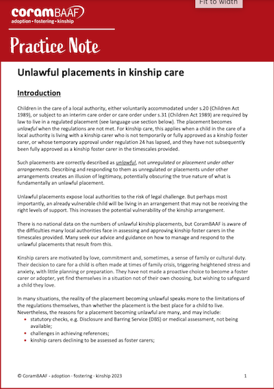 Unlawful placements in kinship care cover
