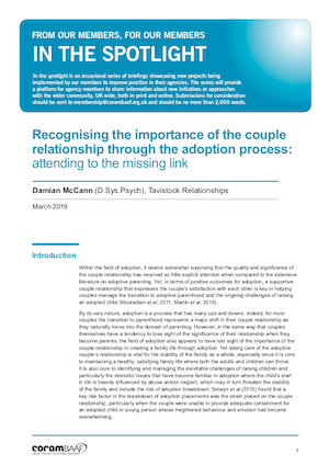 Recognising the importance of the couple relationship through the adoption process: attending to the missing link cover