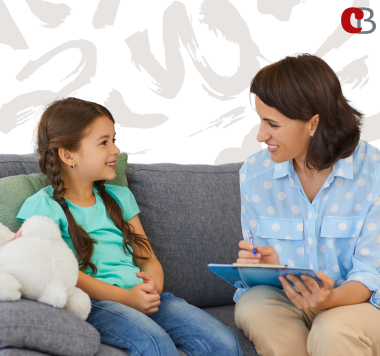 Adult and child talking