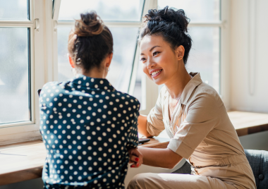 two women talking
