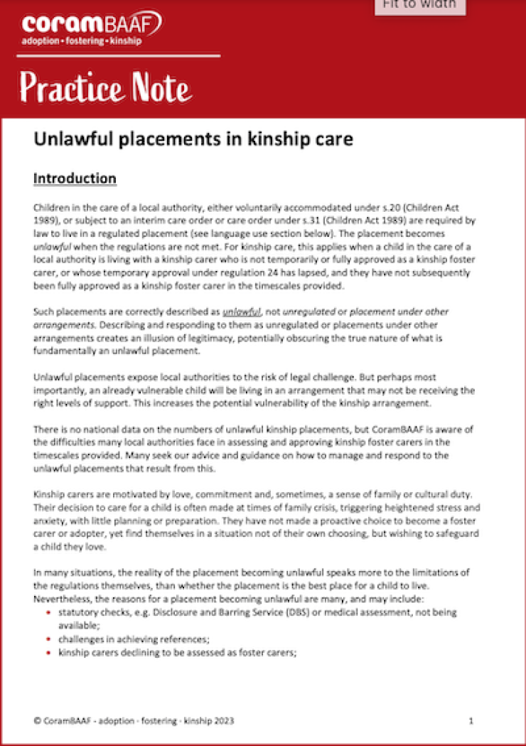 Unlawful placements in kinship care cover