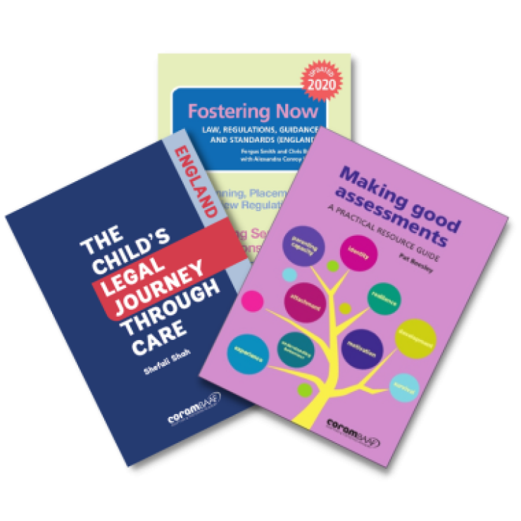 Fostering now', 'Making good assessments', and 'The child's legal journey through care' front covers